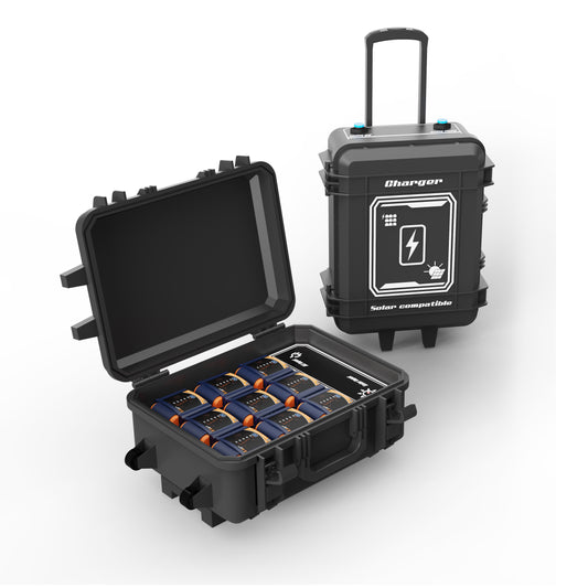 9 Bay Lithium Battery Pack Charging Case with D24-100 batteries