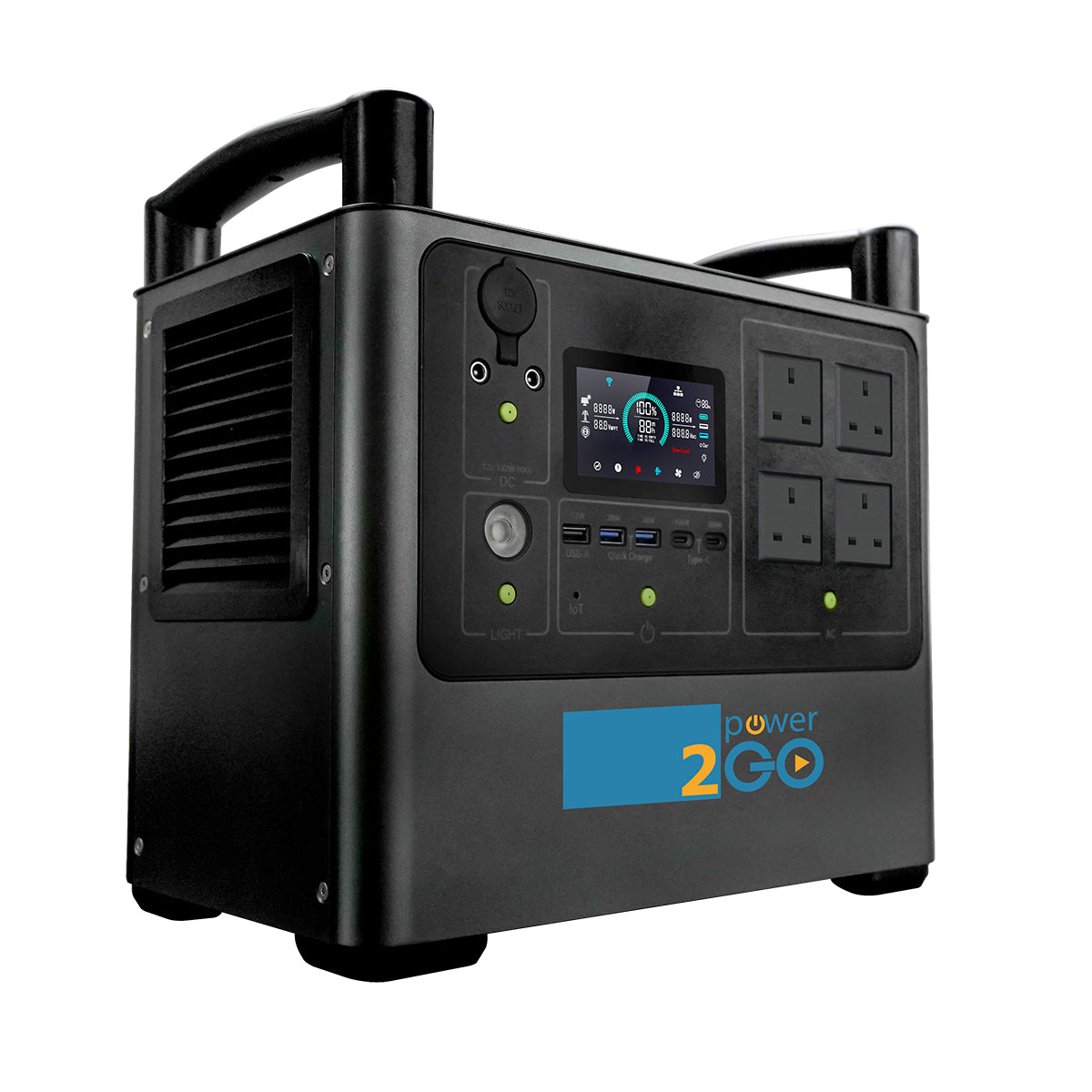 Angled view of portable power station - Power-2Go 2000Pro