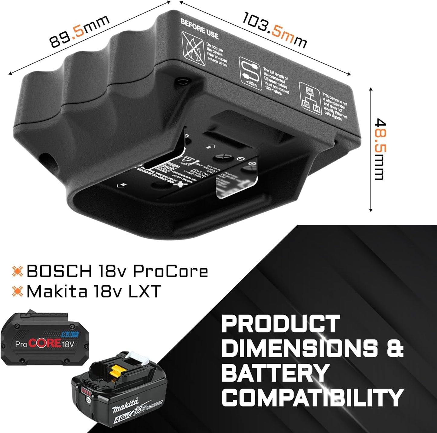 Product Dimensions - PROXEET ET-1C Portable PoE Injector