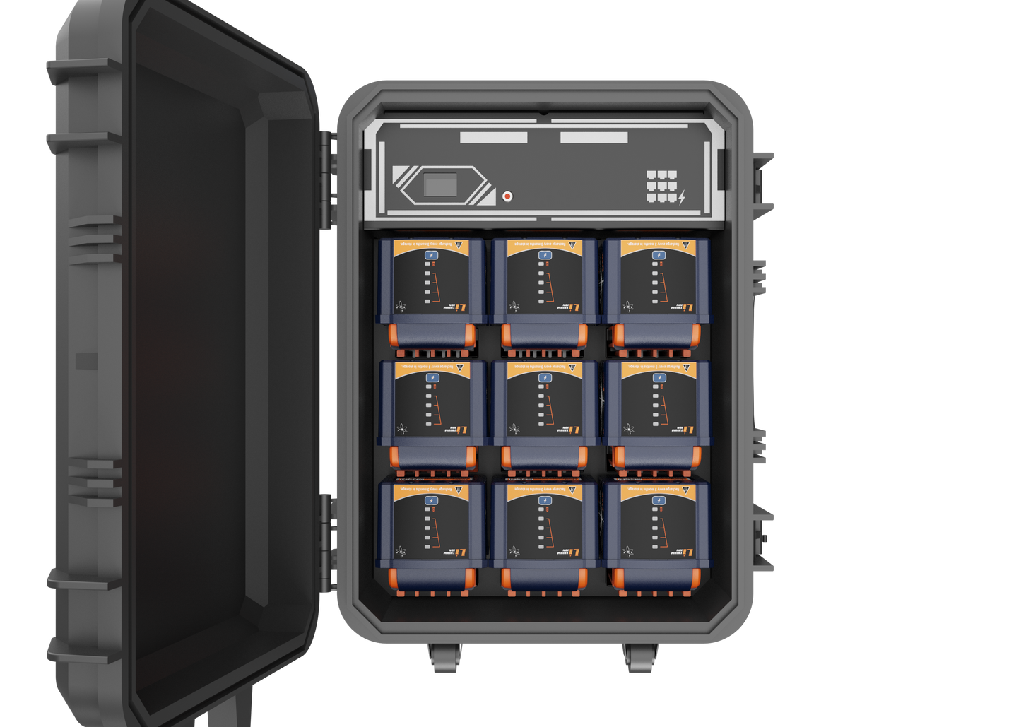 9 Bay Lithium Battery Pack Charging Case with D24-100 batteries